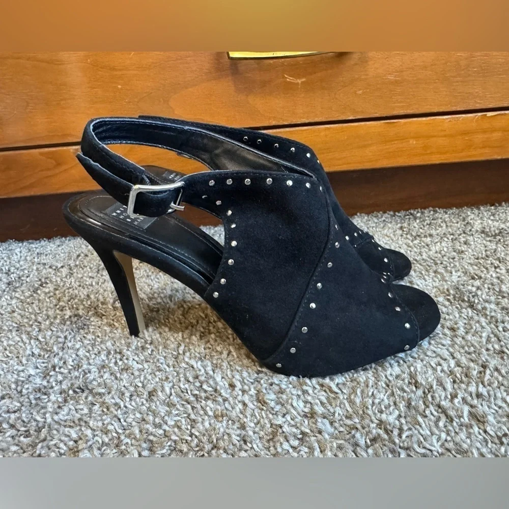 White House Black Market Zailey Black Suede Studded Mule Sling Back Heel